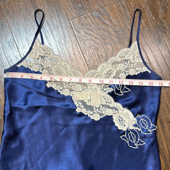 Vintage Victoria's Secret Navy Blue Satin Camisole with Lace Trim - Picture 7 of 8